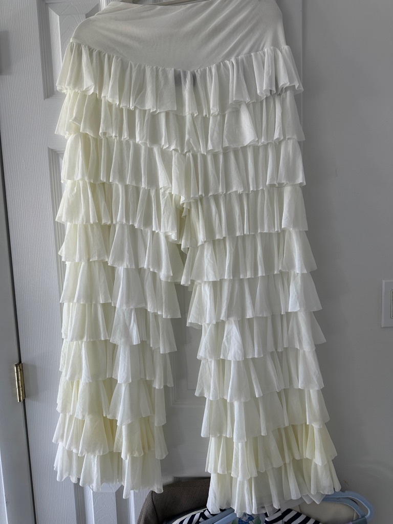 Norma Kamali Cream Ruffled Tiered Palazzo Pants